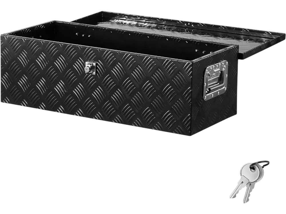 VEVOR Heavy Duty Aluminum Truck Bed Tool Box, Stripes Plated Tool Box with Side Handle and Lock Keys, Storage Toolbox Chest Organizer for Trailer, Pickup, Truck Bed, RV, 30"x13"x9.6", Black