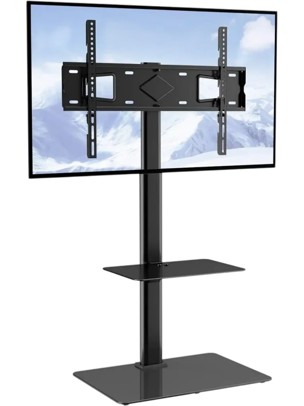 VEVOR TV Stand Mount, Swivel Tall TV Stand for 32 to 65 inch TVs, Height Adjustable Portable Floor TV Stand with Tempered Glass Base for Bedroom, Living Room