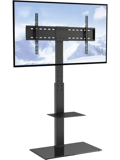 VEVOR TV Stand Mount, Swivel Tall TV Stand for 32 to 85 inch TVs, Height Adjustable Portable Floor TV Stand with Tempered Glass Base for Bedroom, Living Room