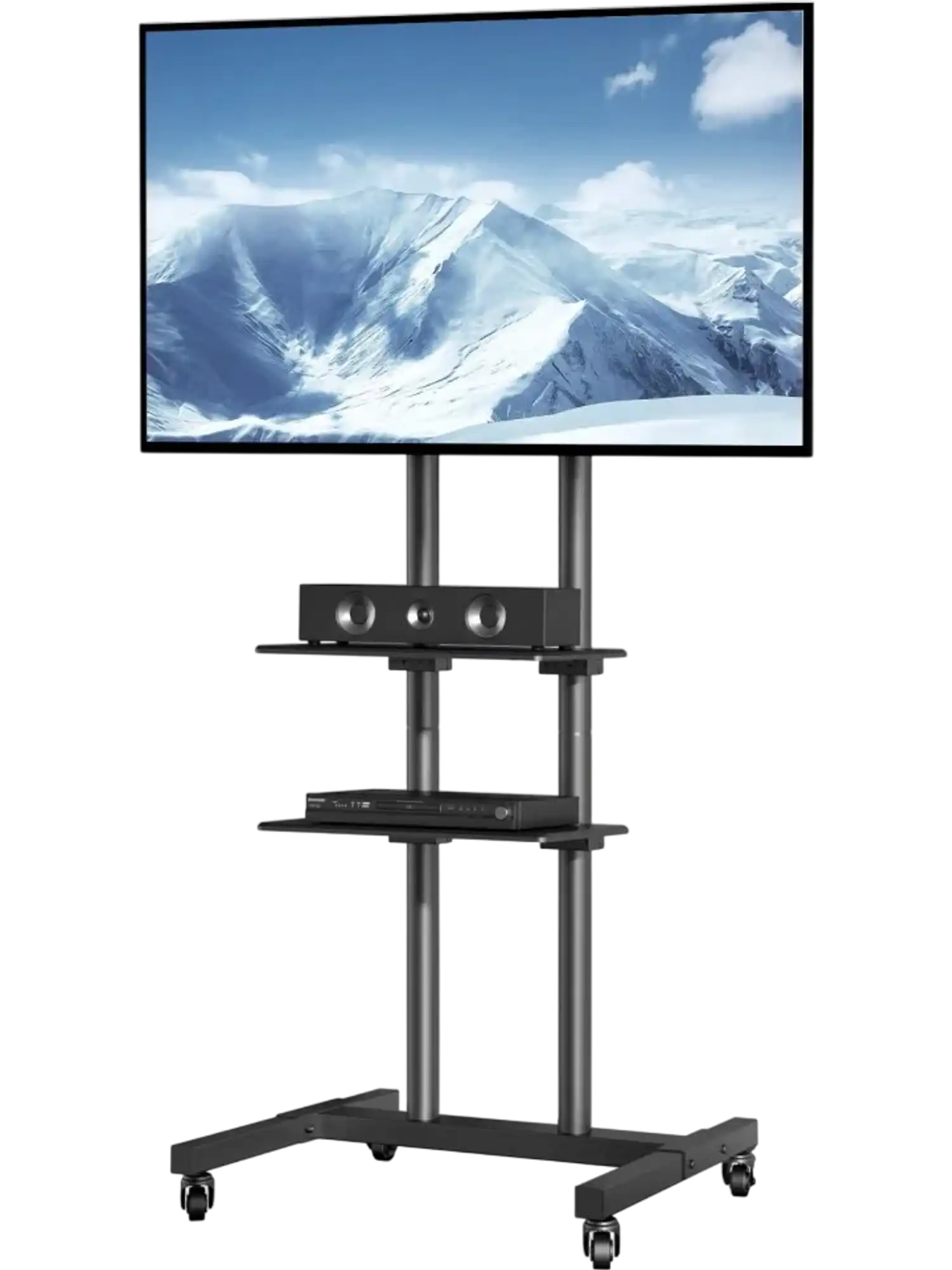 Vevor Mobile TV Stand Height Adjustable Rolling Cart with Double Tray for 32