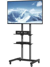 VEVOR Mobile TV Stand, Mobile TV Cart for 32 to 70 inch TVs, Height Adjustable Portable TV Stand with Wheels, Double Tray for Audio-Visual Devices, Rolling TV Stand with Mount for Bedroom, Living Room