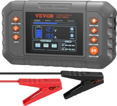 VEVOR Smart Battery Charger, 20-Amp, Lithium LiFePO4 Lead-Acid (AGM / Gel / SLA) Car Battery Charger with LCD Display, Trickle Charger Maintainer Desulfator for Boat Motorcycle Lawn Mower Deep Cycle