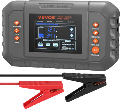 VEVOR Smart Battery Charger, 35-Amp, Lithium LiFePO4 Lead-Acid (AGM / Gel / SLA) Car Battery Charger with LCD Display, Trickle Charger Maintainer Desulfator for Boat Motorcycle Lawn Mower Deep Cycle