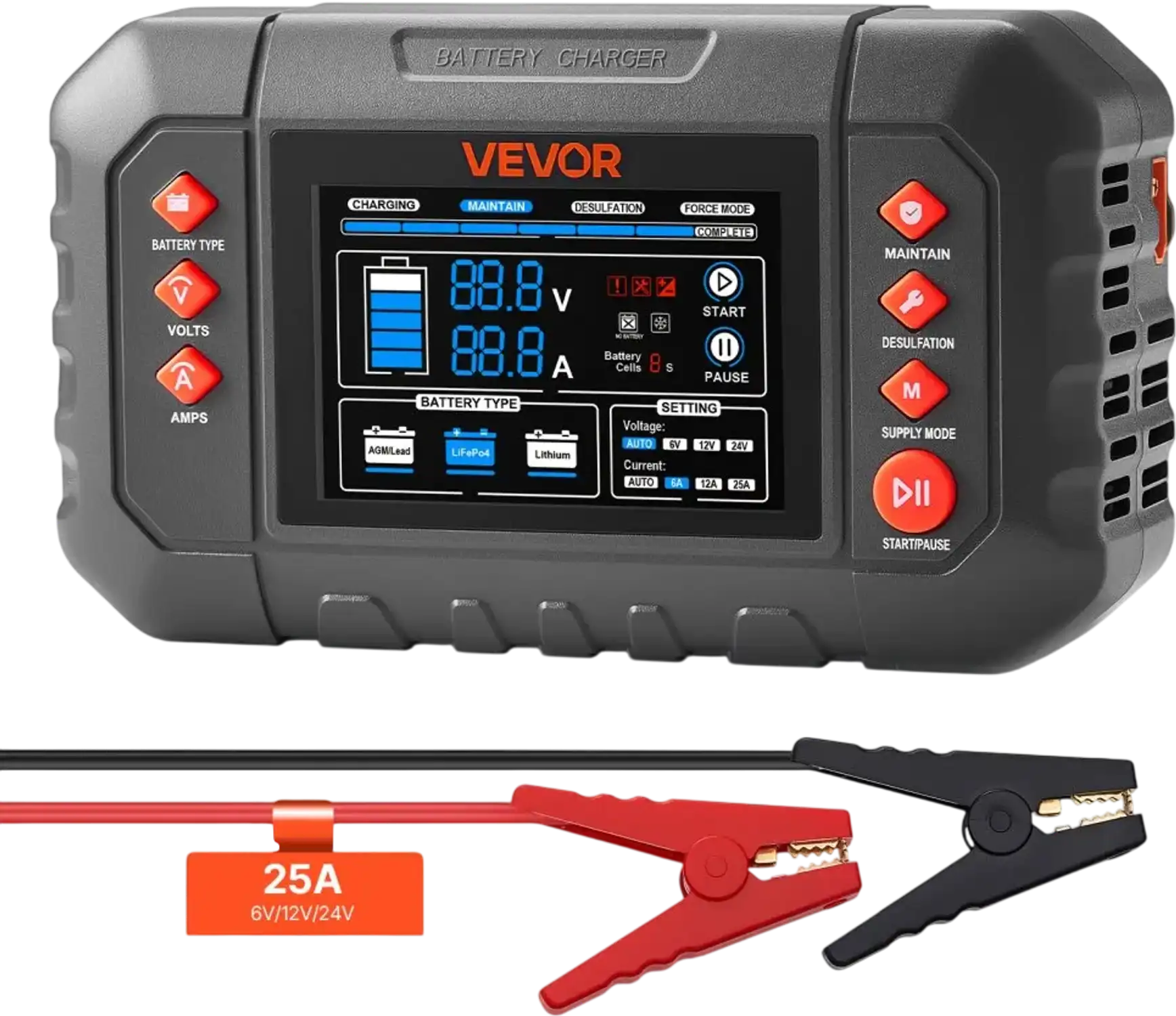 Vevor Battery Charger 25A 6V/12V/24V Smart LCD Trickle Maintainer New