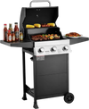 VEVOR Gas Grill, 3 Burner Propane Gas Grill with Spacious 338 SQ.In Grilling Area, Carbon Steel Enamel Grates, Outdoor 36,000 BTU Patio Garden BBQ Grills with Foldable Side Shelves, Carbon Steel