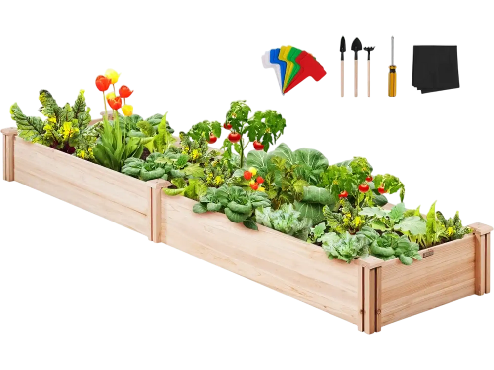 VEVOR Raised Garden Bed, 7.9 x 2 x 0.8 ft Wooden Planter Box, Outdoor Planting Boxes with Open Base, for Growing Flowers/Vegetables/Herbs in Backyard/Garden/Patio/Balcony, Burlywood