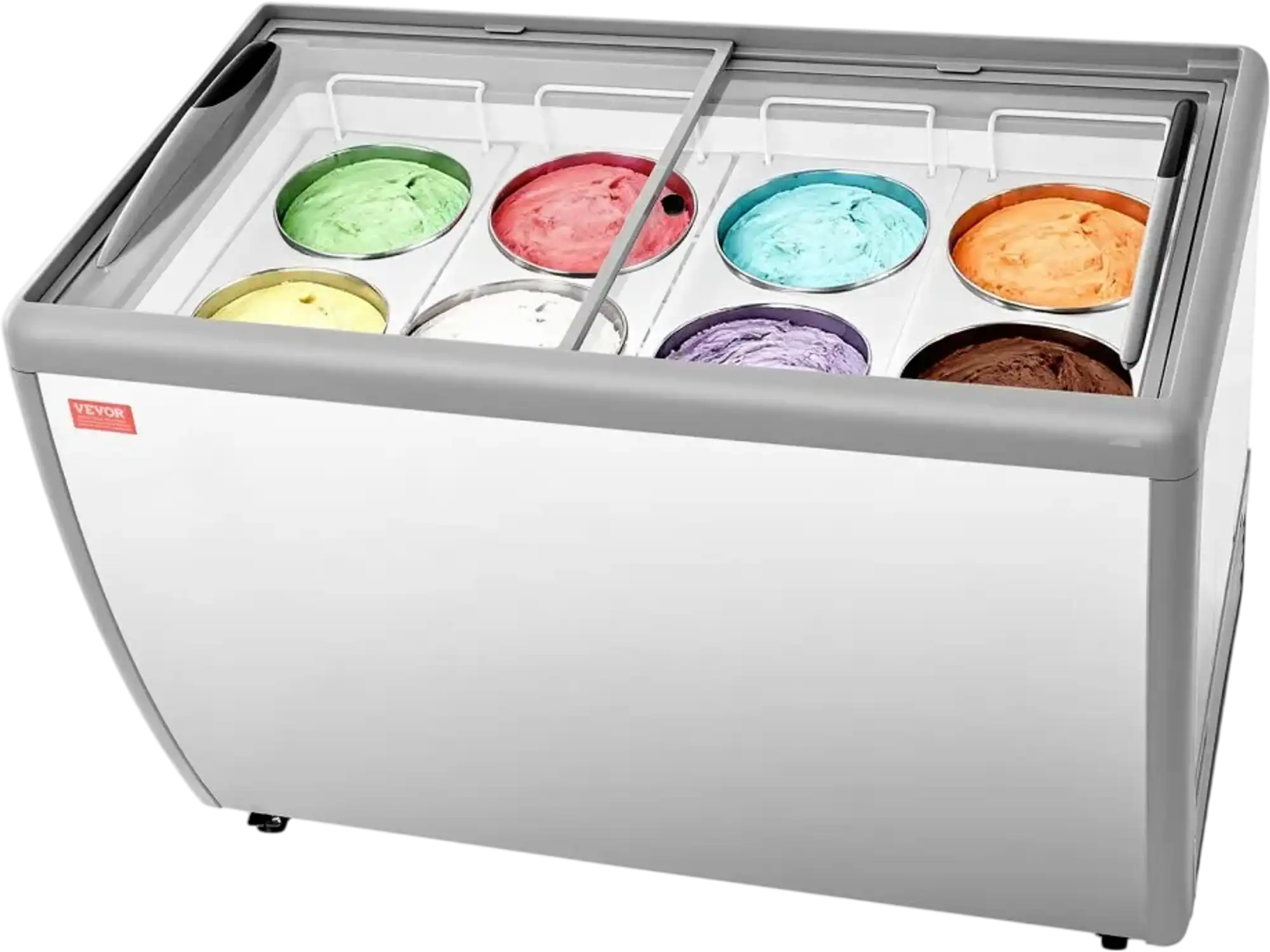Vevor Ice Cream Display Case Commercial 13.1 Cu. Ft. Chest Freezer with Sliding Glass Doors and LED Lighting New