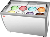 VEVOR Commercial Ice Cream Display Case, 13.1 Cu.ft Chest Freezer, Restaurant Gelato Dipping Cabinet Top Deep Freezer with Locking Casters, Sliding Glass Door, LED Lighting, Hold 8 Ice Cream Tubs