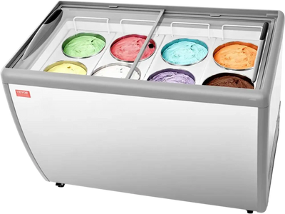 Vevor Ice Cream Display Case Commercial 13.1 Cu. Ft. Chest Freezer with Sliding Glass Doors and LED Lighting New