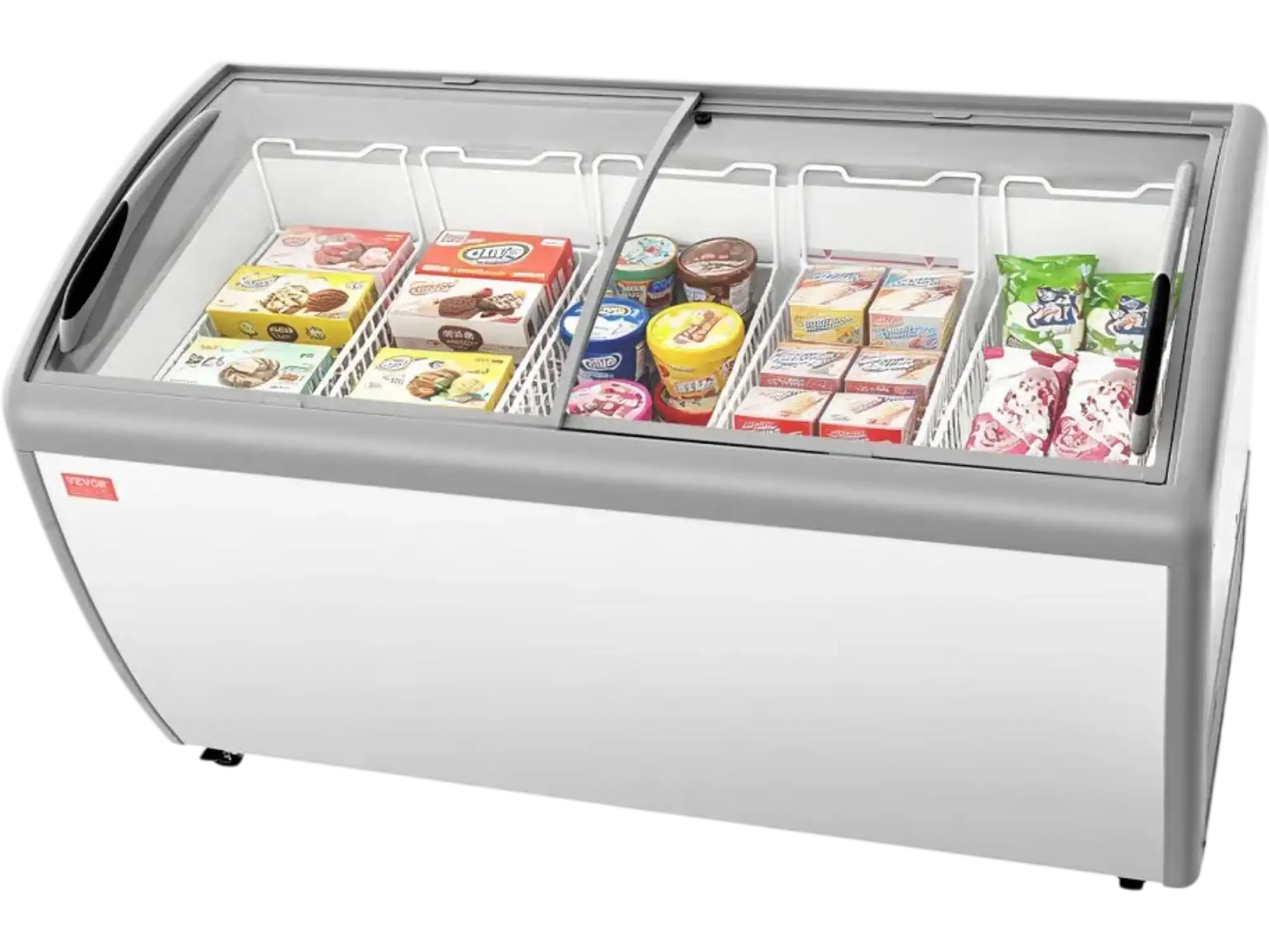 Vevor Chest Freezer Commercial Ice Cream Display Case 16.3 cu.ft Sliding Glass Doors Mobile Top Deep Freezer New
