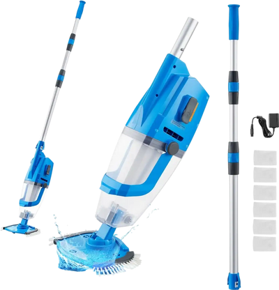 VEVOR Pool Vacuum, 26 GPM Handheld Cordless Hot Tub Vacuum with Extension Pole, for Deep Cleaning & Strong Suction, Rechargeable Pool Cleaner, Running up to 1Hour, for Above Ground/Inground Pool Spas