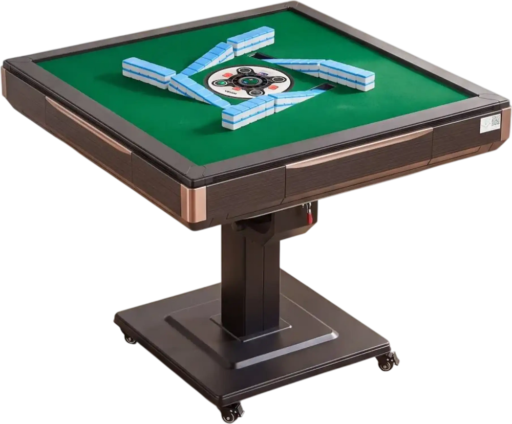 VEVOR Automatic Mahjong Table Roller Coaster Style 40 mm Folding Table, Chinese/Filipino/American Mahjong, 2 Sets of 164 Tiles, 39 x 39 in, with 4 Wheels, Hard Tabletop Cover, Cup Holders, Brown
