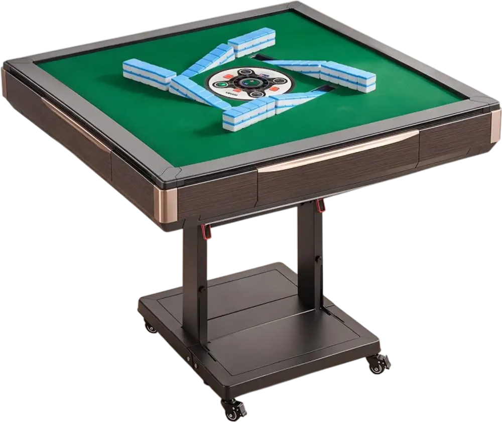 VEVOR Automatic Mahjong Table Roller Coaster Style 40 mm Folding Table&Base, Chinese/Filipino/American Mahjong, 2 Sets of 164 Tiles, 39 x 39 in, with 6 Wheels, Hard Tabletop Cover, Cup Holders, Brown
