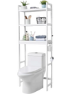 VEVOR Over the Toilet Storage, 3-Tier Adjustable Over Toilet Bathroom Organizer, Bamboo Storage Shelf Rack with 3 Hooks, Freestanding Easy Assembly Laundry Space Saver, Fit Most Toilets, White