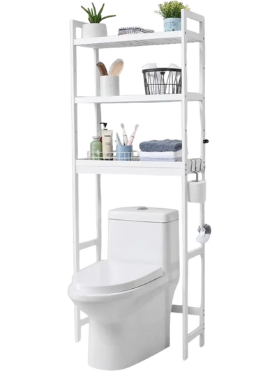 Vevor Bathroom Organizer Over-the-Toilet 3-Tier Bamboo Storage Rack White New