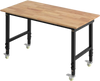 VEVOR Adjustable Workbench on Wheels, 1500 lbs Capacity, 48 x 24 Inch Oak Wood Top Workbench with 28.5-42.3 Inch Height Adjustment, Heavy-Duty Hardwood Worktable for Garage, Workshop, Home, Office