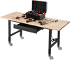 VEVOR Adjustable Workbench on Wheels, 2000 lbs Capacity, 60 x 24 Inch Oak Wood Top Workbench with Drawer & Power Outlets, Heavy-Duty Hardwood Worktable for Garage, Workshop, Home, Office, Commercial