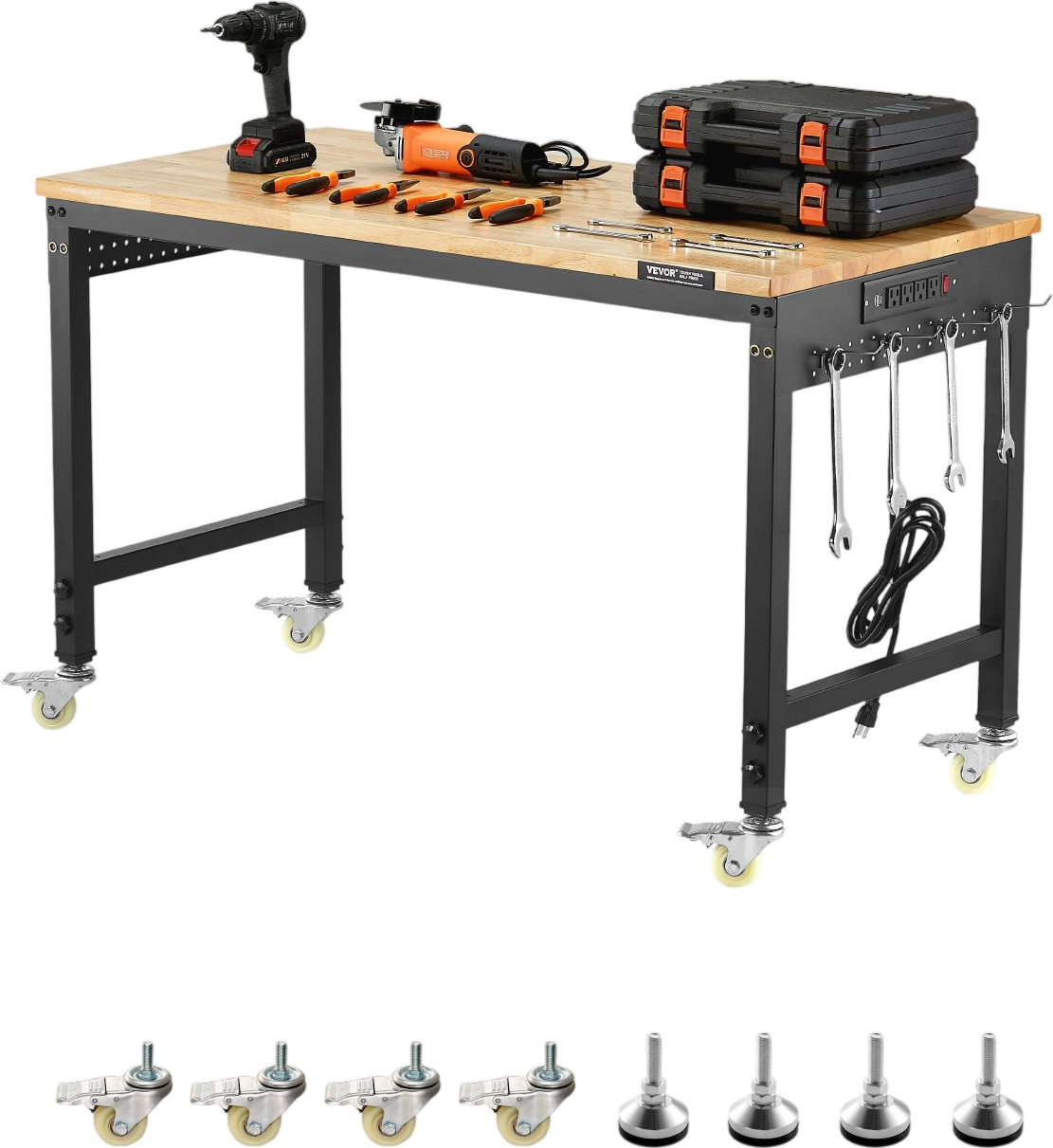 Vevor Adjustable Workbench 48 in. 2000 lb. Load Capacity with Power Outlet Wheels New