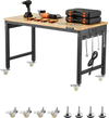VEVOR 48-Inch Adjustable Workbench, 2000 lbs Load, Work Bench with Power Outlet, Wheels, and Pegboard, Heavy Duty Oak Wood Top Work Table for Garage, Workshop, Office, and Home