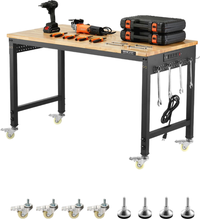 Vevor Adjustable Workbench 48 in. 2000 lb. Load Capacity with Power Outlet Wheels New