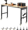 VEVOR 60-Inch Adjustable Workbench, 2000 lbs Load, Work Bench with Power Outlet, Wheels, and Pegboard, Heavy Duty Oak Wood Top Work Table for Garage, Workshop, Office, and Home