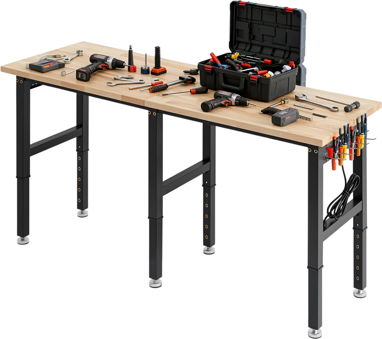 Vevor Adjustable Workbench 72 x 24 in. Oak Top 5000 lb. Capacity with Built-in Power Strip New