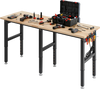 VEVOR Adjustable Workbench, 5000 lbs Capacity, 72 x 24 Inch Oak Wood Top Workstation with 4 AC Outlets & 2 USB Ports, Heavy-Duty Hardwood Worktable for Garage, Workshop, Home, Office, Commercial