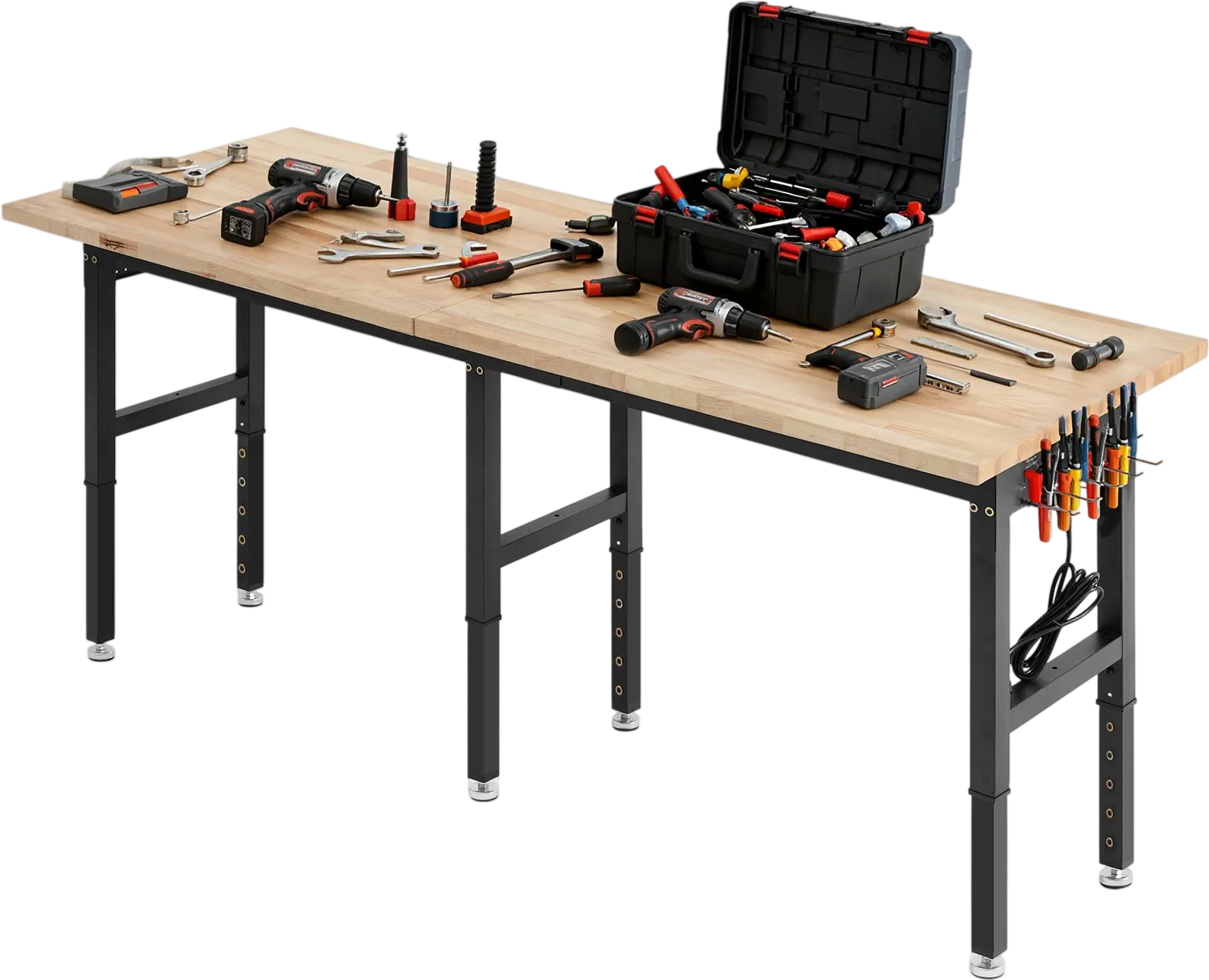 Vevor Adjustable Workbench Oak Wood Top 5000 lb. Capacity with Built-in Power Strip New