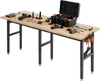 VEVOR Adjustable Workbench, 5000 lbs Capacity, 96 x 24 Inch Oak Wood Top Workstation with 4 AC Outlets & 2 USB Ports, Heavy-Duty Hardwood Worktable for Garage, Workshop, Home, Office, Commercial