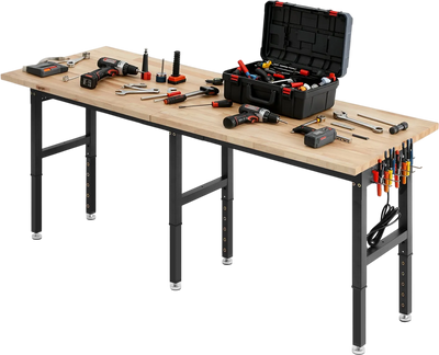 Vevor Adjustable Workbench Oak Wood Top 5000 lb. Capacity with Built-in Power Strip New