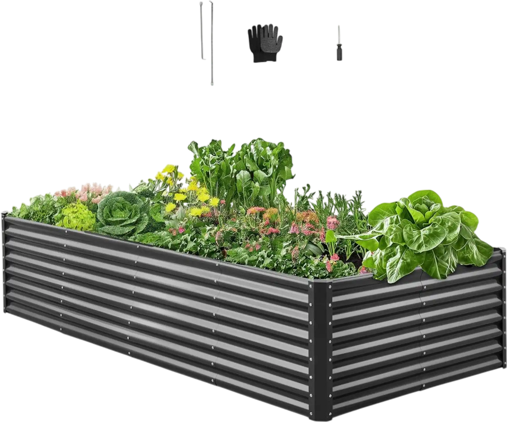 VEVOR Metal Raised Garden Bed, 8 x 4 x 2 ft Outdoor Galvanized Planter Garden Box, Open Bottom Design, Large Planter Raised Bed for Growing Vegetables, Flowers, Herbs, and Succulents, Dark Gray