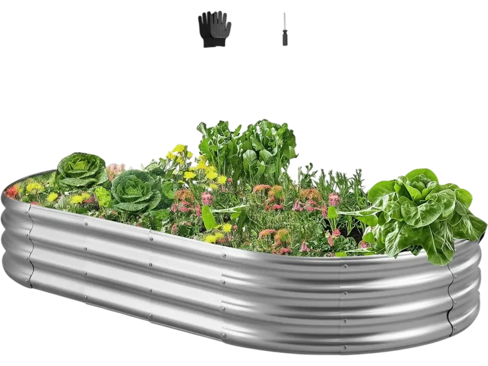 VEVOR Metal Raised Garden Bed, 6 x 3 x 1 ft Outdoor Galvanized Planter Garden Box, Open Bottom Design, Large Planter Raised Bed for Growing Vegetables, Flowers, Herbs, Succulents, Galvanized Color