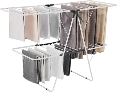 Vevor Clothes Drying Rack 2-Tier Foldable Laundry Dryer Rack with Sock Clips & 31 Dry Rods White New