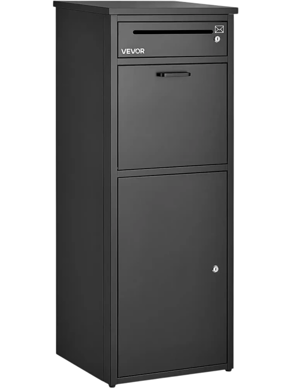 VEVOR Package Delivery Box for Outside 44.49 in Large Metal Parcel Drop Box, for Porch, Curbside & House Storage, Lockable Anti-Theft Waterproof Weatherproof, Thick Secure Mailbox for Outdoor, Black