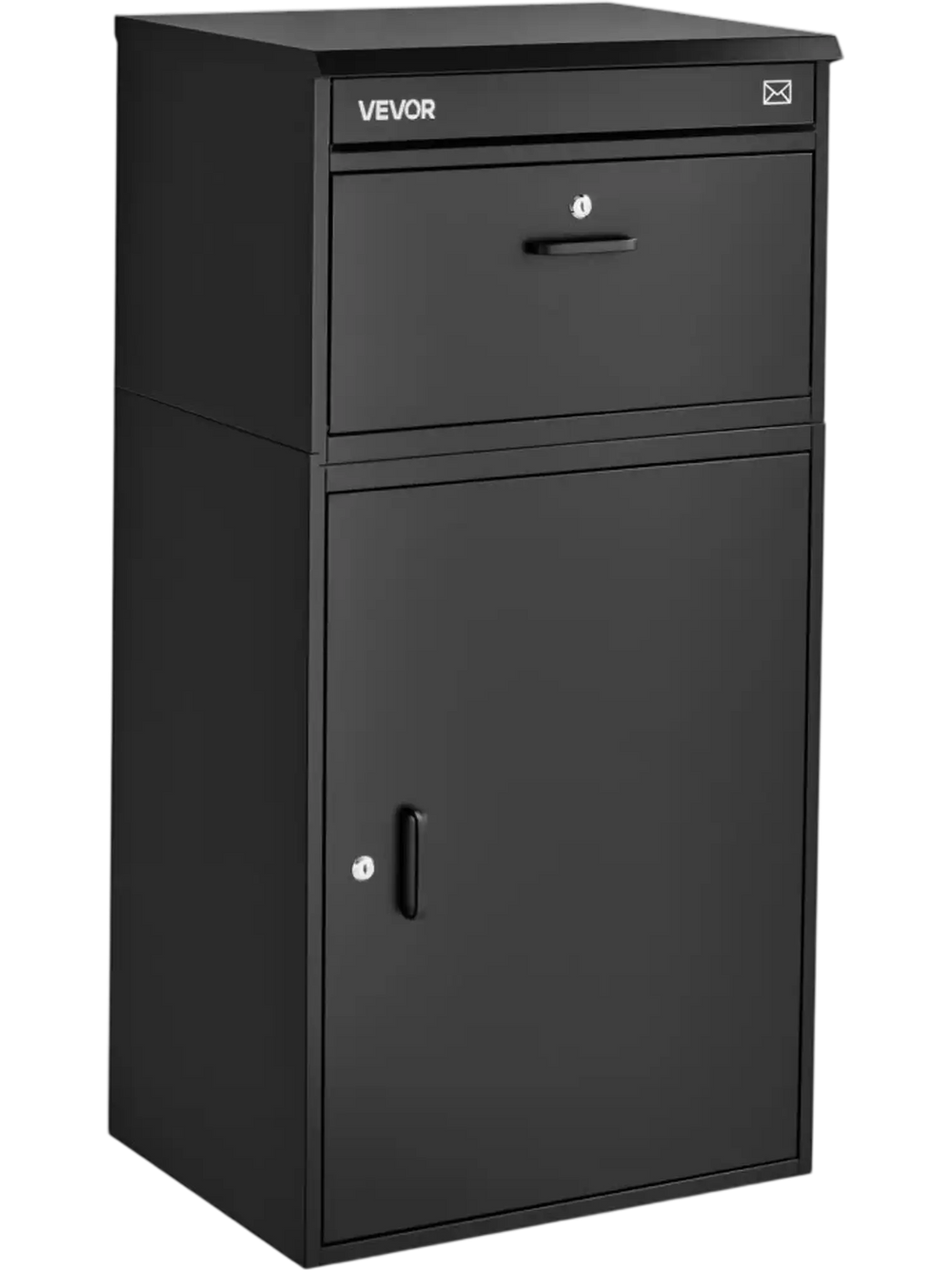 VEVOR Package Delivery Box for Outside 43.31 in Large Metal Parcel Drop Box, for Porch, Curbside & House Storage, Lockable Anti-Theft Waterproof Weatherproof, Thick Secure Mailbox for Outdoor, Black