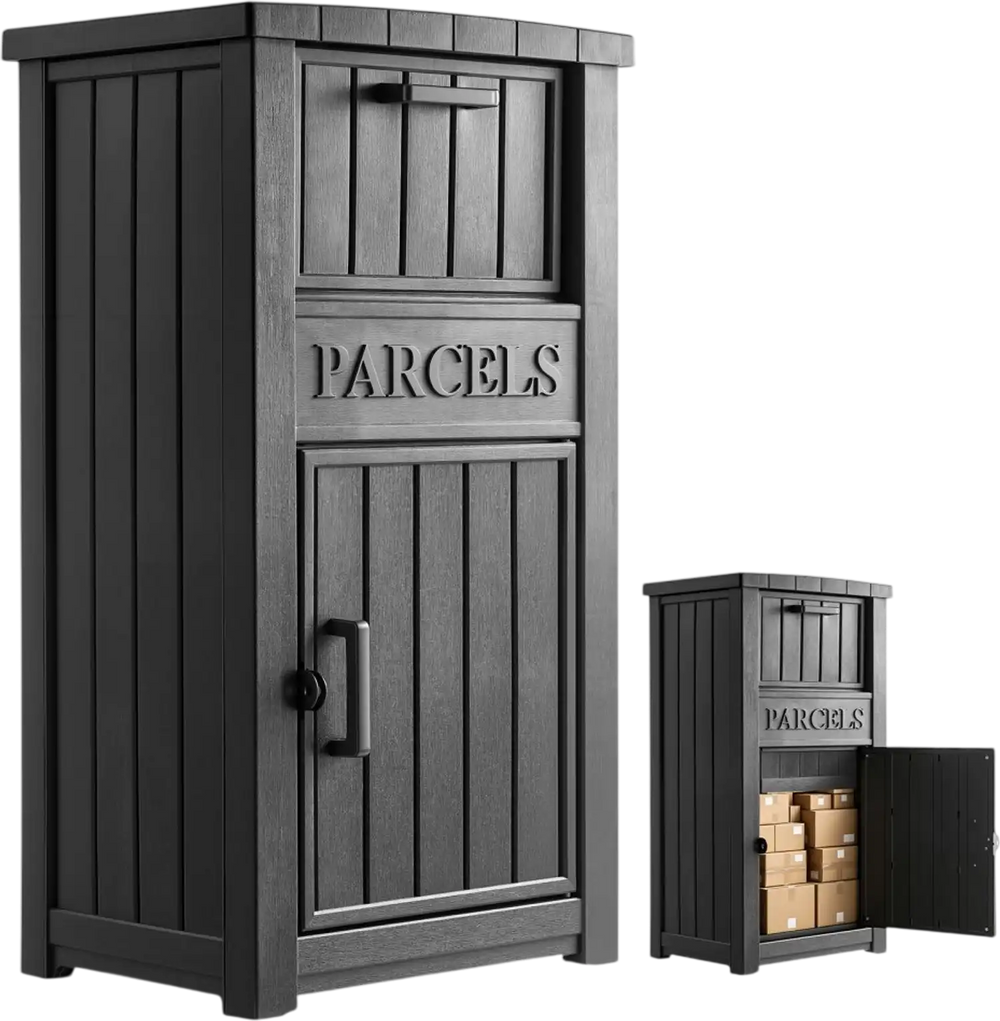 VEVOR Package Delivery Box for Outside 44.13 in Large Parcel Drop Box Black, for Porch, Curbside & House Storage, Lockable Anti-Theft Waterproof Weatherproof, Thick PP Secure Mailbox for Outdoor Use