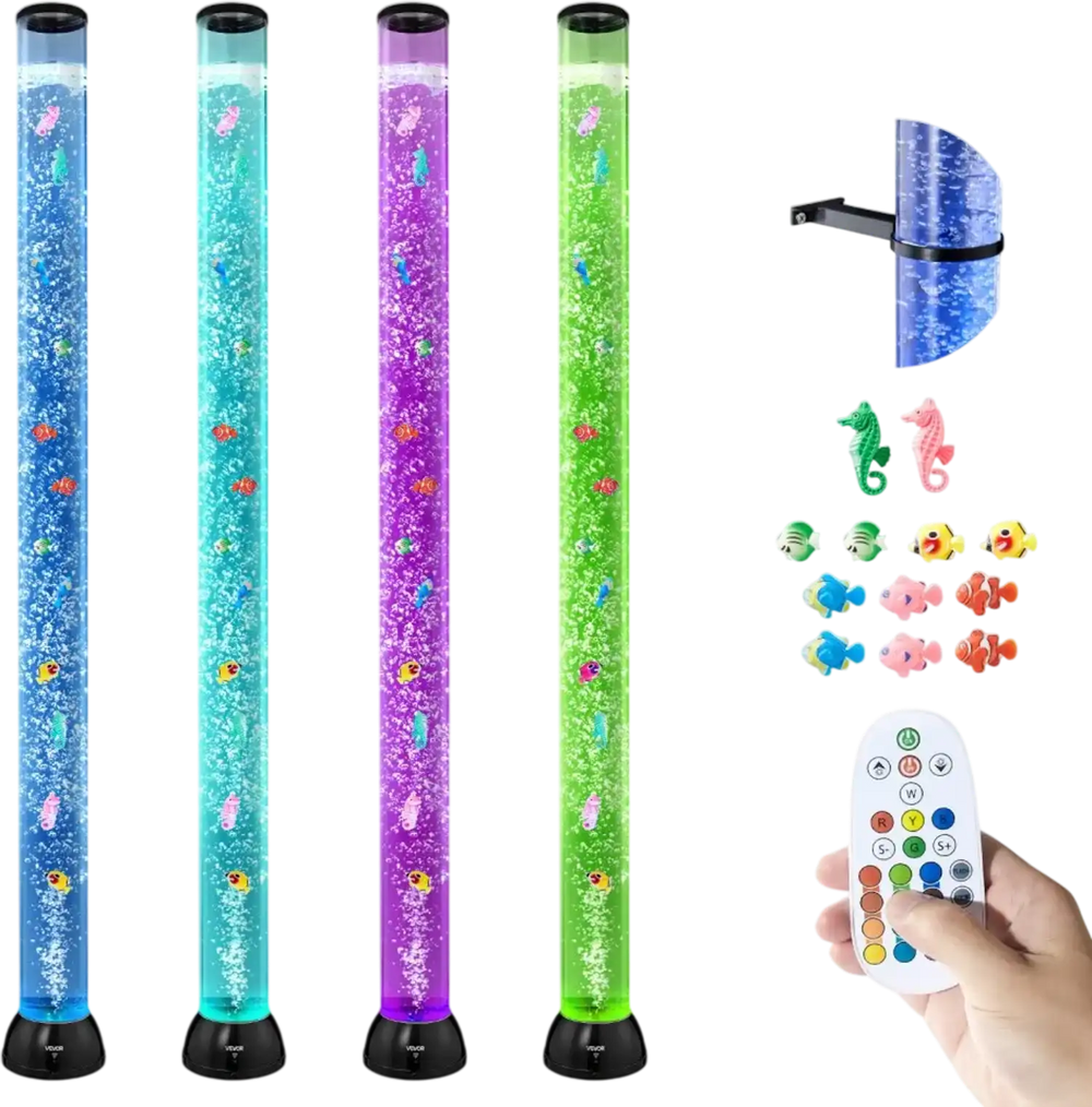 VEVOR Sensory Bubble Tube Lamp, 5 ft Bubble Fish Tube, Sensory Aquarium Lamp with 10 Floating Fish & 16 Color Effects, Remote Control, Stress Relief Calming Light for Bedroom Living Room Home Decor