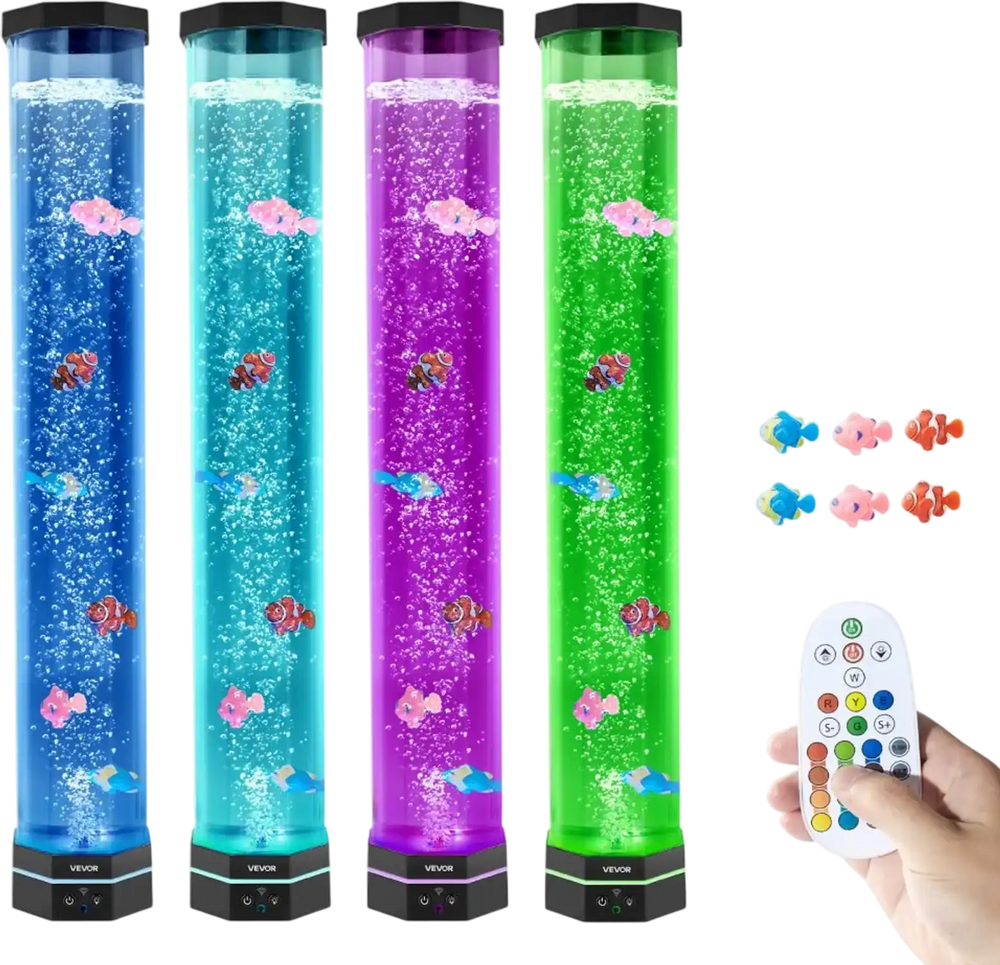 VEVOR Sensory Bubble Tube Lamp, 2.67 ft Bubble Fish Tube, Sensory Aquarium Lamp with 6 Floating Fish & 16 Color Effects, Remote Control, Stress Relief Calming Light for Bedroom Living Room Home Decor