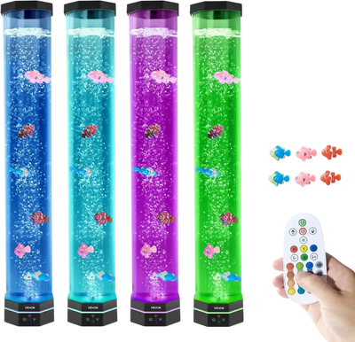 VEVOR Sensory Bubble Tube Lamp, 2.67 ft Bubble Fish Tube, Sensory Aquarium Lamp with 6 Floating Fish & 16 Color Effects, Remote Control, Stress Relief Calming Light for Bedroom Living Room Home Decor