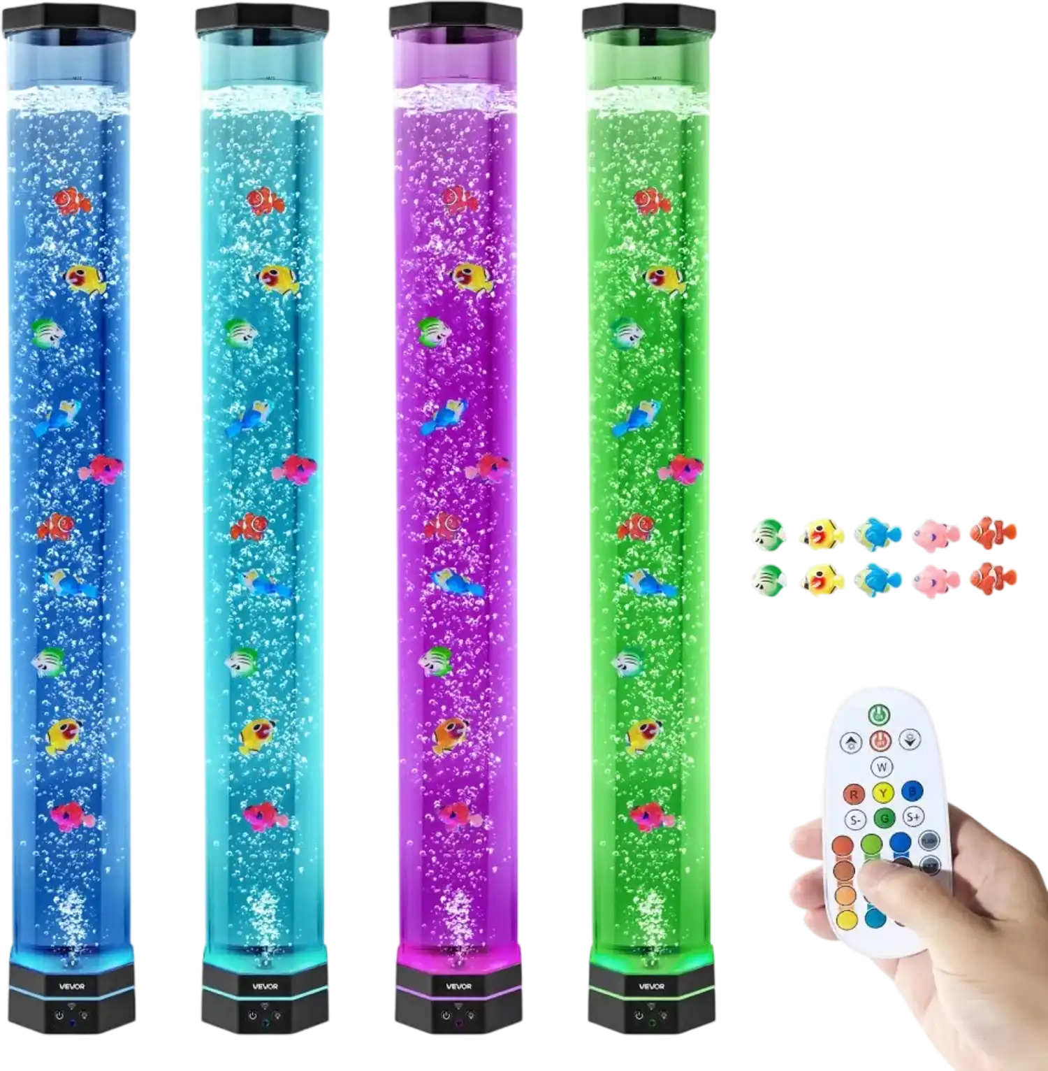 Vevor Bubble Tube Lamp 3.3' LED Sensory Aquarium with 10 Floating Fish & 16 Color Effects New