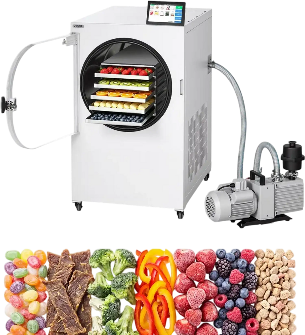VEVOR Vacuum Freeze Dryer Machine, 17.6-26.5 lbs/Batch, 5 Tray, 10 Presets for Fruit Vegetable Meat, Durable Freestanding Freeze Drying Equipment with Wheel, App Control, LCD Touchscreen, Auto Defrost