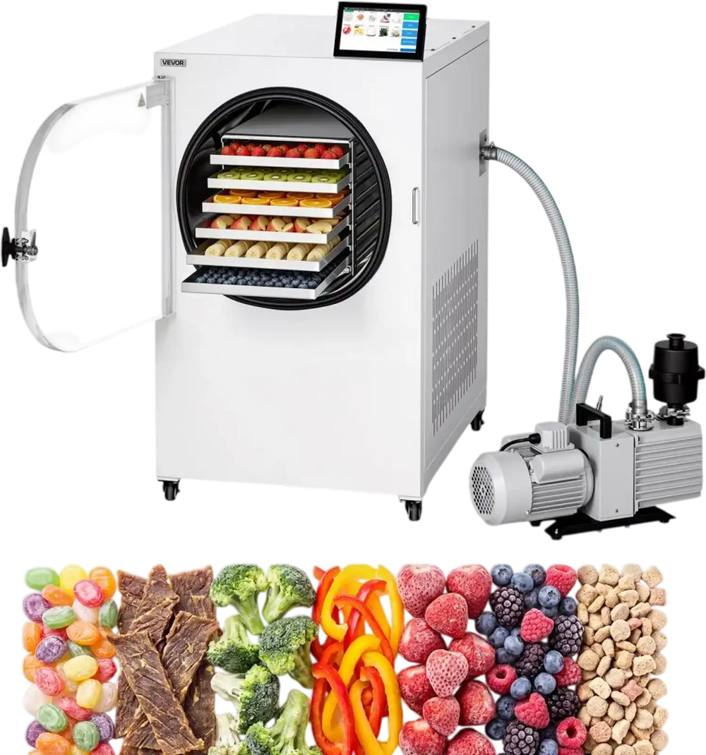 VEVOR Vacuum Freeze Dryer Machine, 22-33.1 lbs/Batch, 6 Trays, 10 Presets for Fruit Vegetable Meat, Durable Freestanding Freeze Drying Equipment with Wheel, App Control, LCD Touchscreen, Auto Defrost