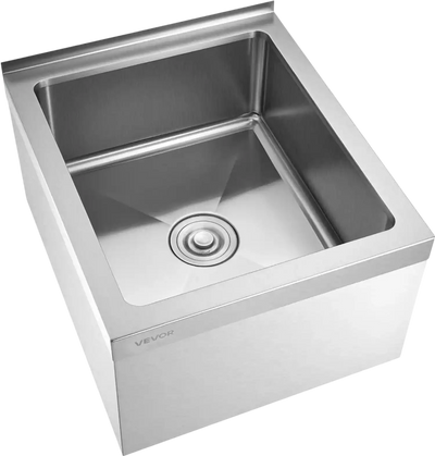 VEVOR Stainless Steel Floor Mop Sink, 22 x 19 x 12 in, 304 Stainless Steel, with Backsplash, 3-in-1 Filter and Wall-Mounted Bracket, X-Shaped Groove for Quick Drainage, for Balcony and Bathroom