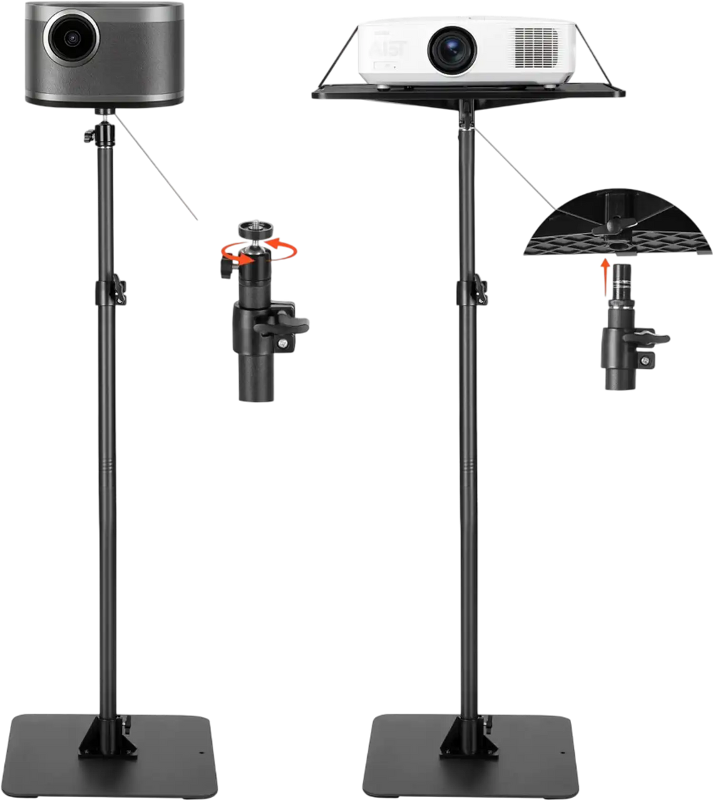 VEVOR Projector Stand, Projector Floor Stand with Adjustable Height 30.3 to 63.4 inch, 360° Horizontal Rotation Projectors Cart for Meetings, Outdoor Movies, Video Stand, Gimbal Mount or Tray Support
