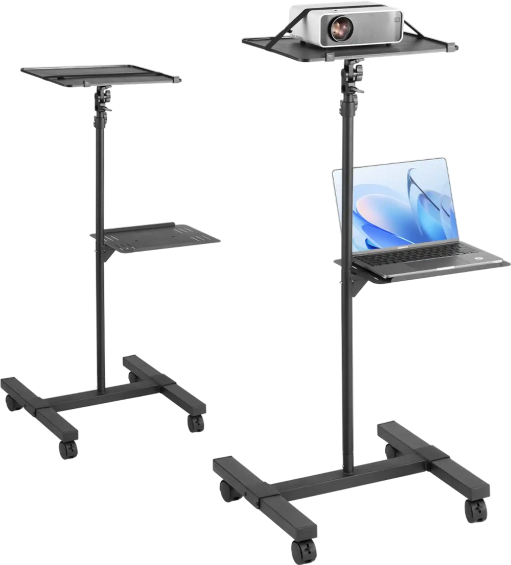 VEVOR Projector Stand with Wheels, Projector Floor Stand Adjustable Height from 22.8 to 57.3 in, Projector Mount with 2 Trays, Ideal for Outdoor Movies, Home, Office, Stage and Studio, Black
