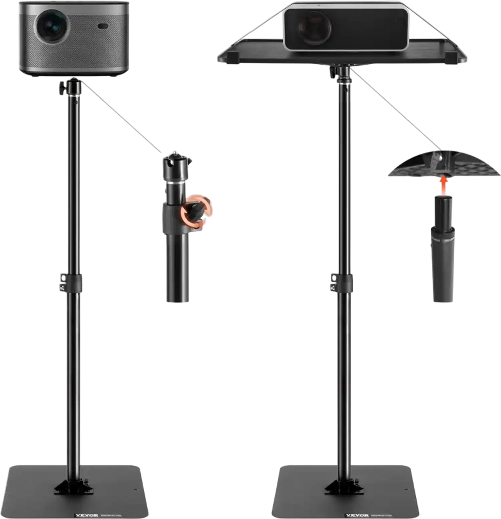 VEVOR Projector Stand, Projector Floor Stand Adjustable Height from 30.3 to 63.4 in, Projector Mount with Tray, Ideal for Outdoor Movies, Home, Office, Stage and Studio, Black