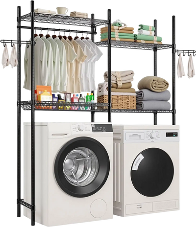 Vevor Washer Dryer Rack 4-Tier Over Washer and Dryer Storage Shelf Black New