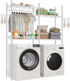 VEVOR Over Washer and Dryer Storage Shelves, 4 Tiers Laundry Room Drying Rack with Hanger Rod and Hooks, Two Rows Adjustable Washer Shelves Space Saver, for Laundry Room Storage & Organization, White