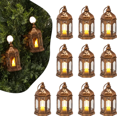 VEVOR 12 Pcs Decorative Candle Lantern, LED Electric Flameless Candle, Plastic LED Holder with Glass, Wall Hanging Indoor Porch Lanterns for Wedding Table Party Farmhouse Indoor Decor, Bronze