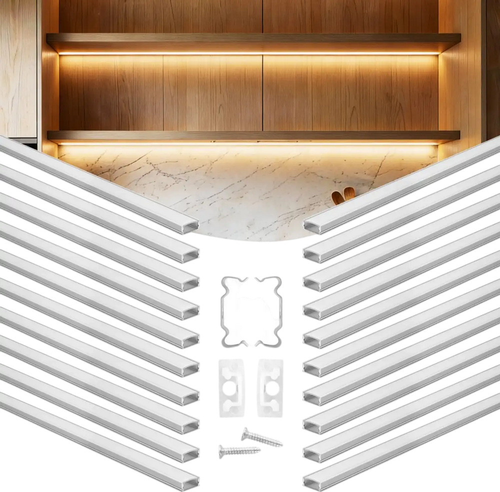 VEVOR 20-Pack 3.3 ft/1M U Shape LED Aluminum Channel, with Milky Cover, End Caps and Mounting Clips, Aluminum Profile for LED Strip Light Installations, Easy Installation, for Under Cabinet Counter
